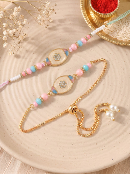 Premium Pastel Round Design AD Studded Beaded Bhai and Bracelet Type for Bhabhi