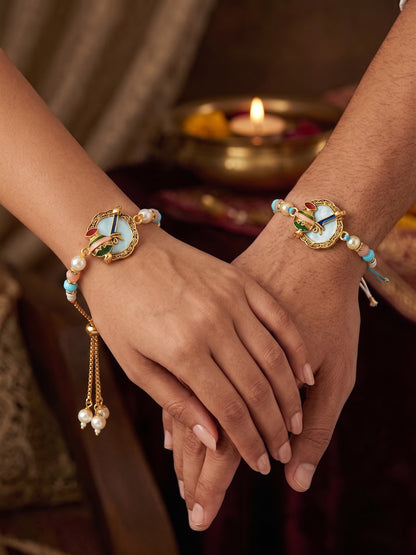 Premium Pastel Kalash Design AD Studded Beaded Bhai and Bracelet Type for Bhabhi
