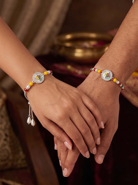 Premium Floral Design AD Studded Beaded Bhai and Bracelet Type for Bhabhi