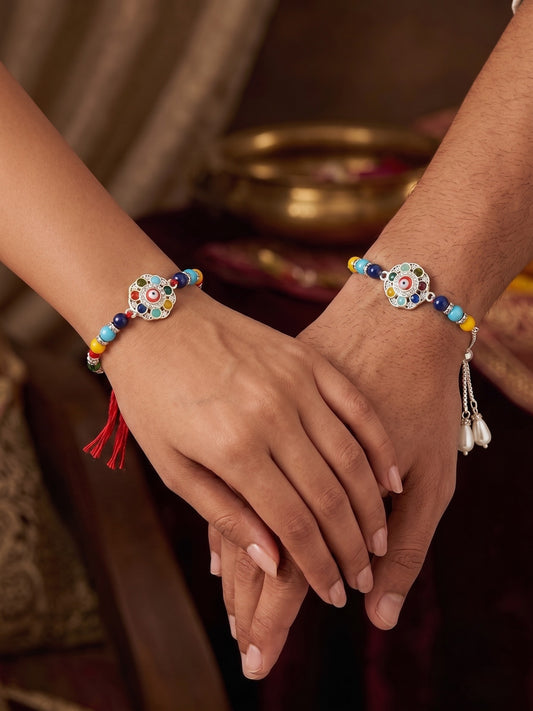 Premium Floral Design AD Studded Beaded Bhai and Bracelet Type for Bhabhi