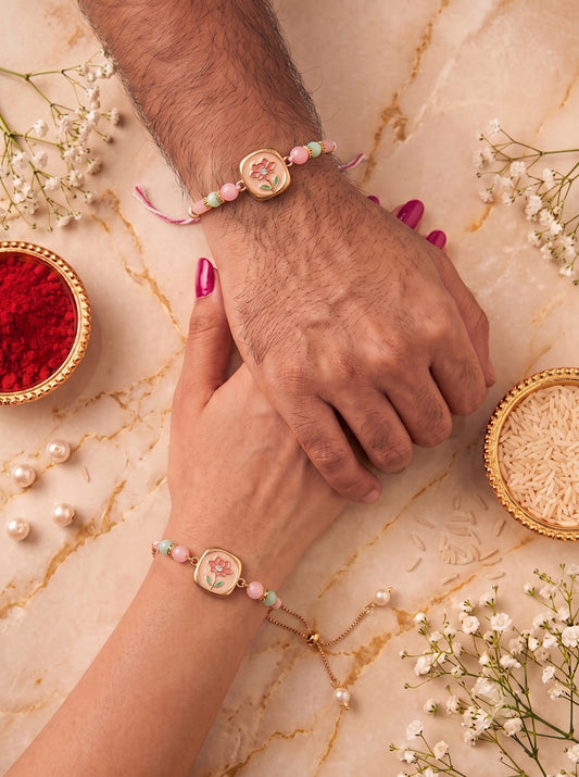 Premium Floral Design AD Studded Beaded Bhai and Bracelet Type for Bhabhi