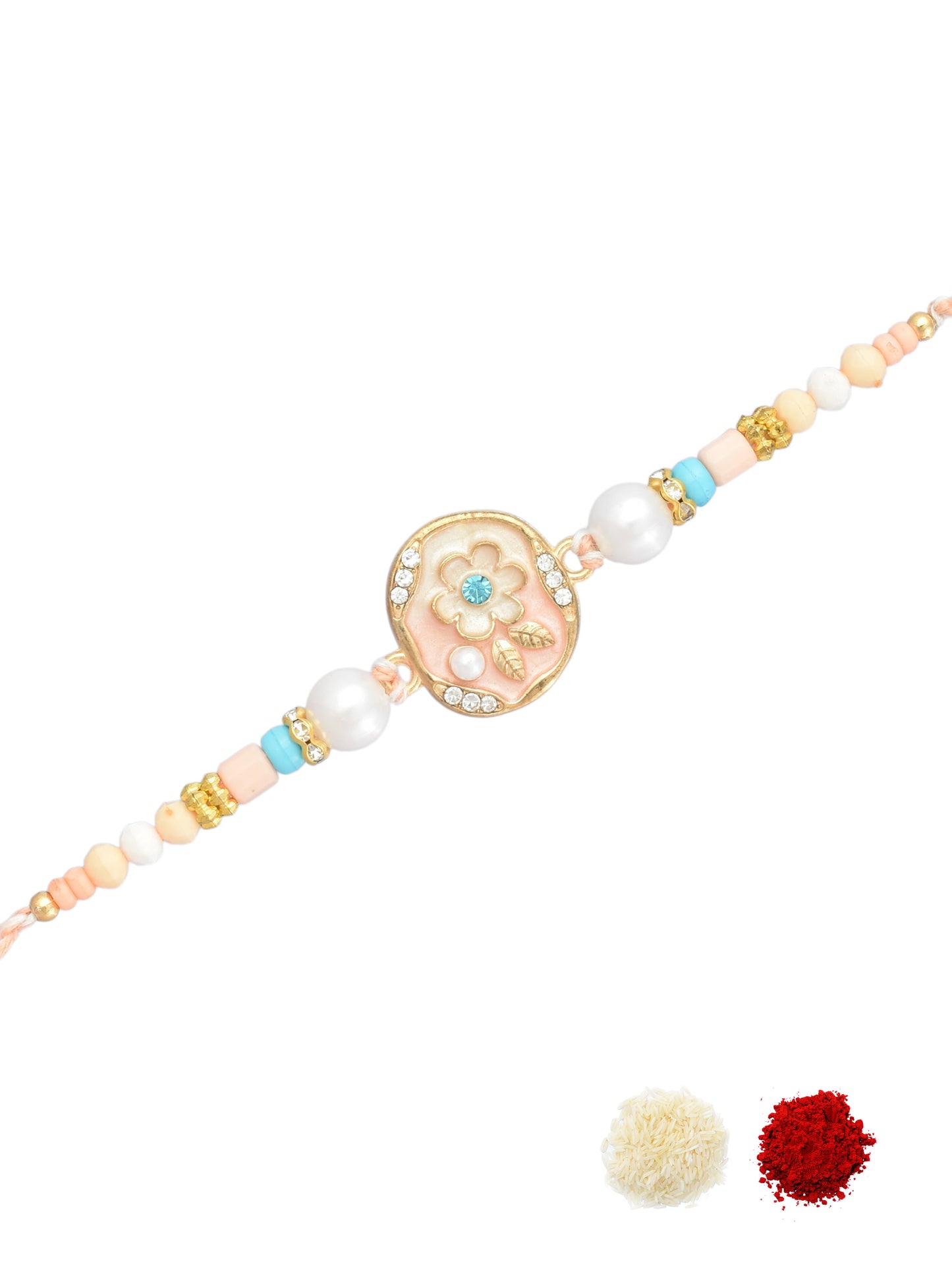 Pastel Color Flower and Leaf Design Rakhi
