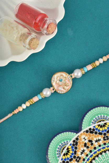 Pastel Color Flower and Leaf Design Rakhi