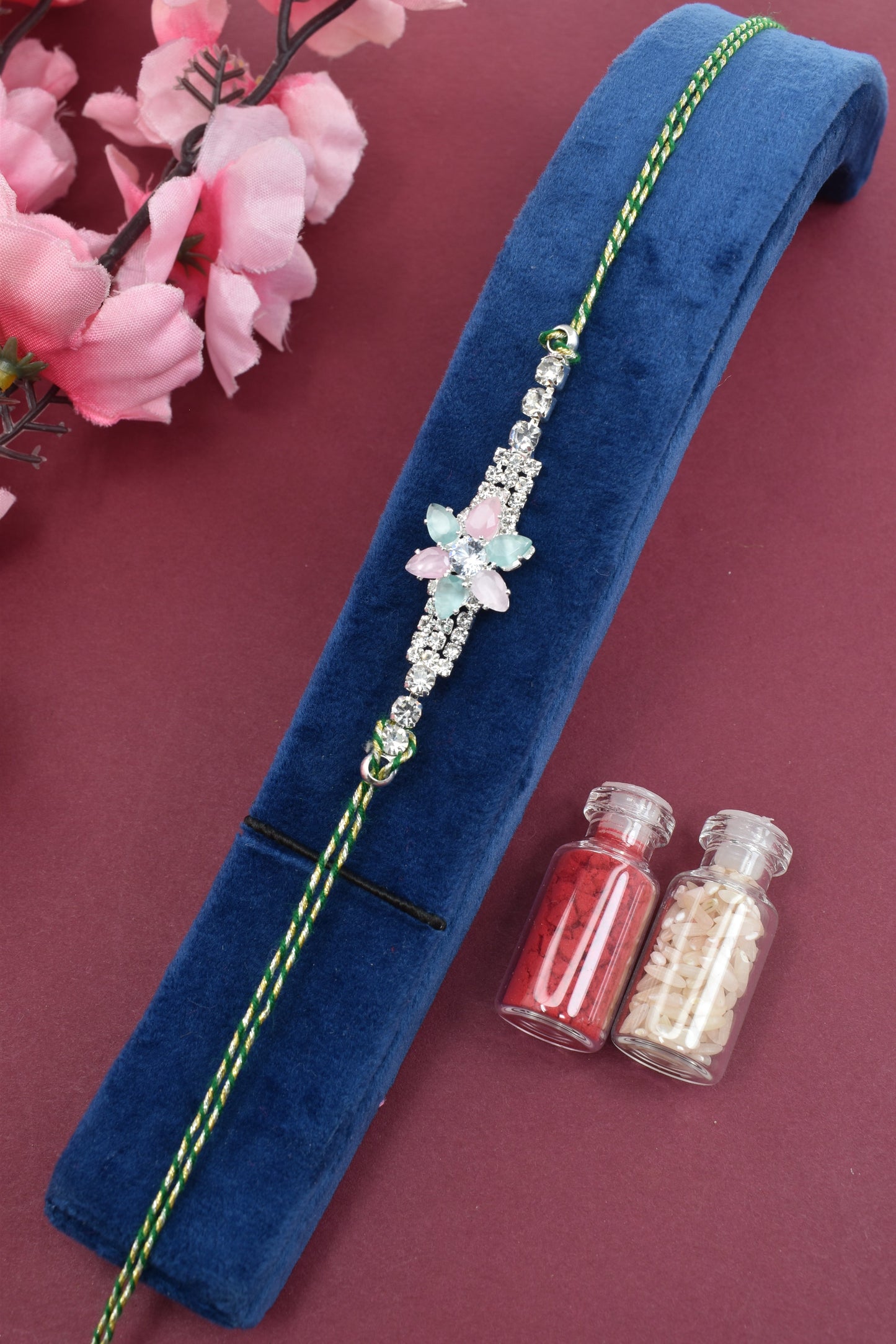 Silver Plated AD Stone studed Premium Bracelet Rakhi