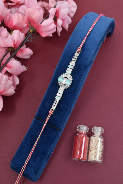 Silver Plated AD Stone studed Premium Bracelet Rakhi