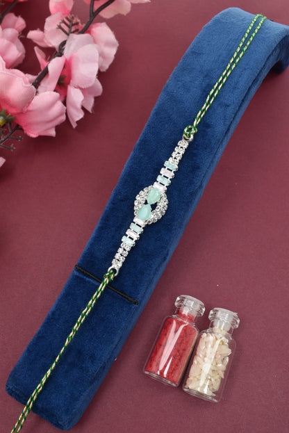 Silver Plated AD Stone studed Premium Bracelet Rakhi