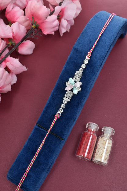 Silver Plated AD Stone studed Premium Bracelet Rakhi