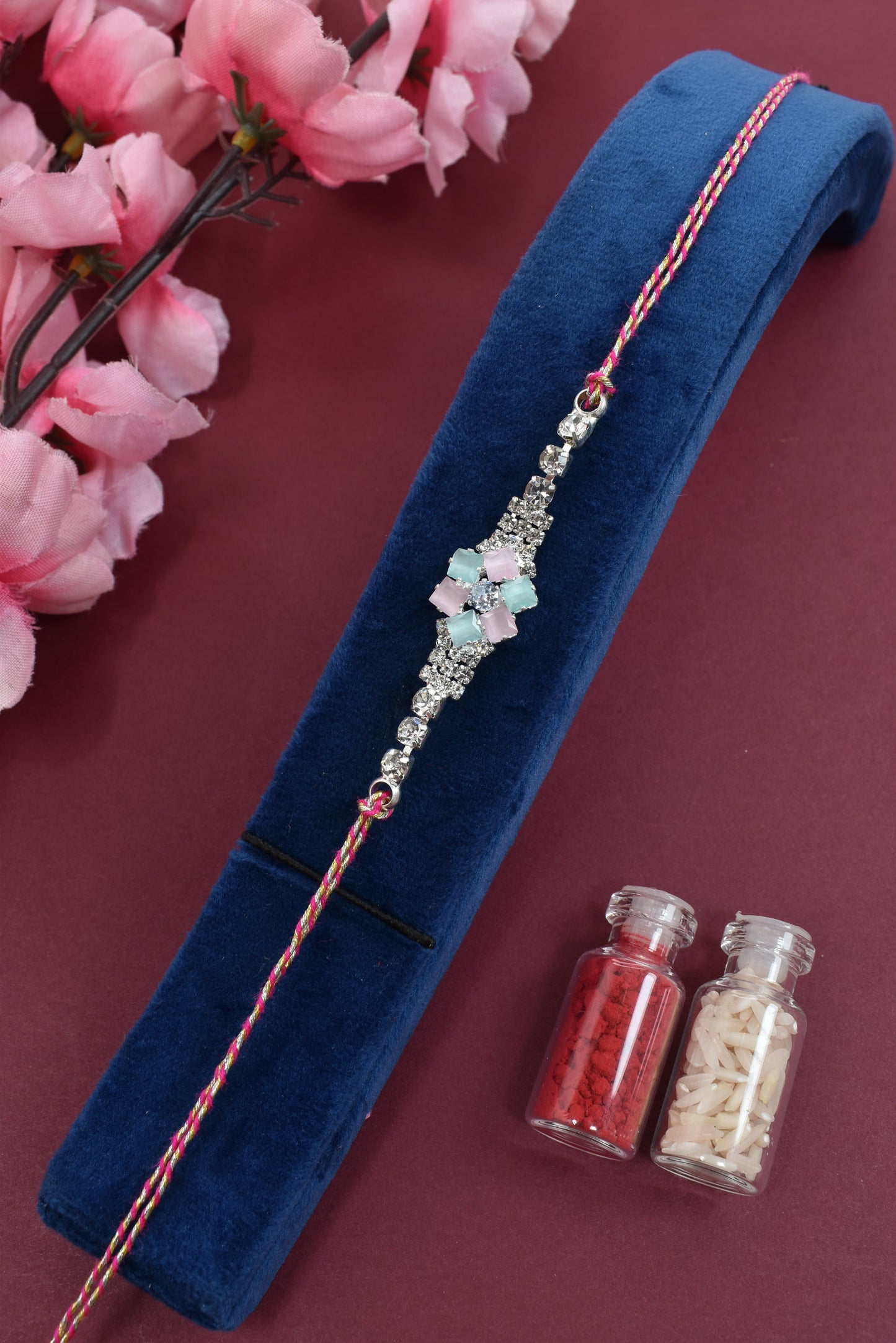 Silver Plated AD Stone studed Premium Bracelet Rakhi