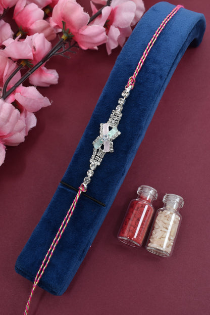 Silver Plated AD Stone studed Premium Bracelet Rakhi