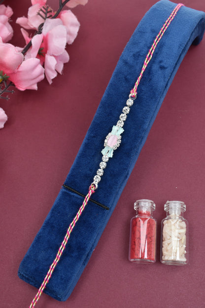 Silver Plated AD Stone studed Premium Bracelet Rakhi