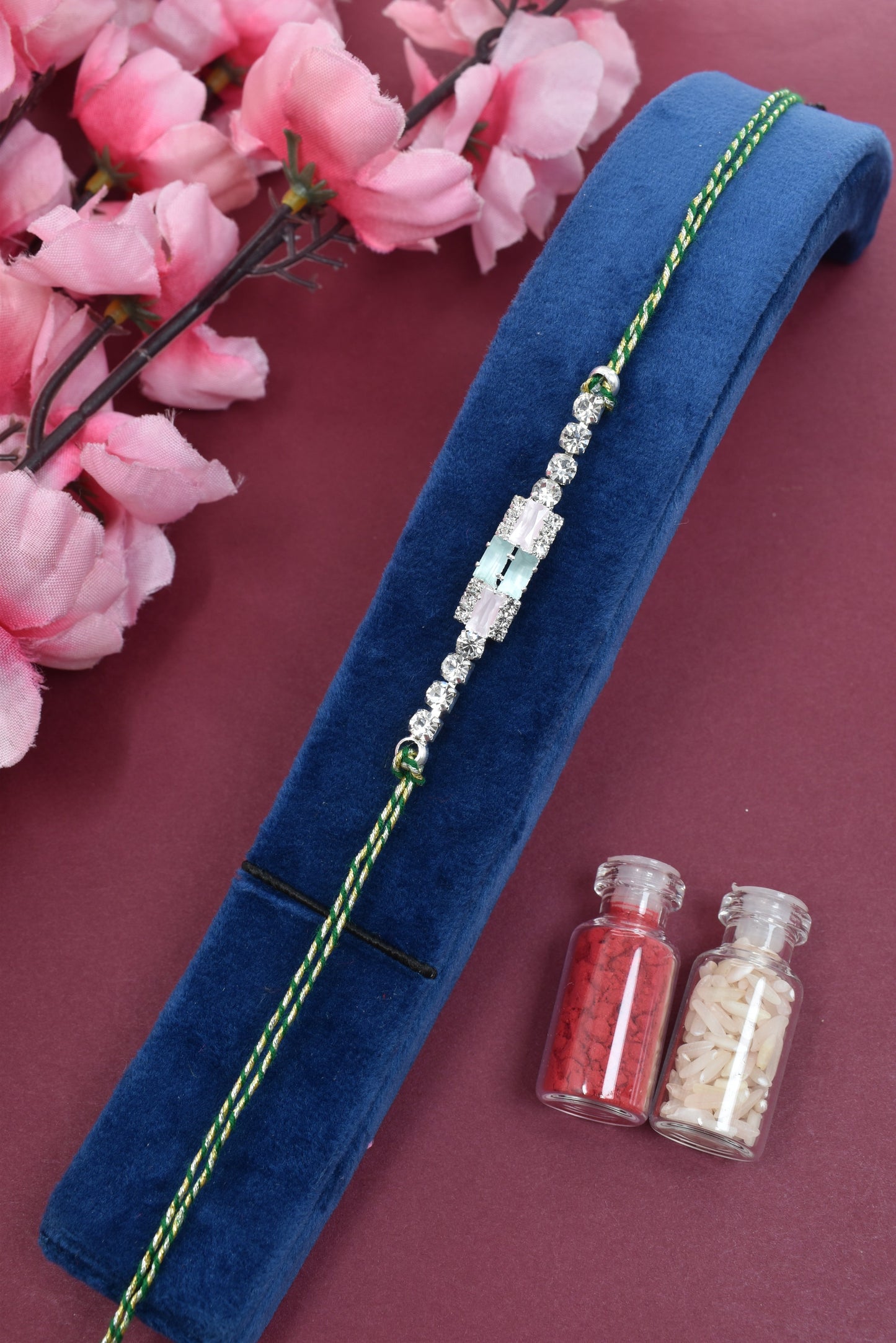 Silver Plated AD Stone studed Premium Bracelet Rakhi