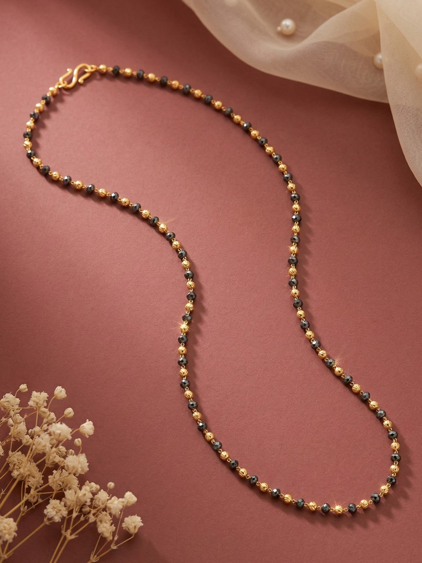 Meira Jewellery Traditional Gold Plated Dokiya Mala Necklace for Women Featuring Gold Beads and Elegant Green and Purple Pearl Accents, Perfect for Ethnic Festive and Wedding Jewellery