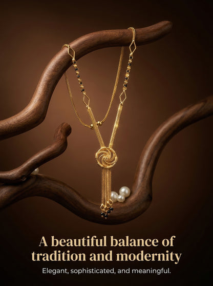 Meira Jewellery Traditional Mangalsutra for Women, Black Beads Chain with Pendant, Gold Plated Mangalsutra Necklace, Ethnic, Stylish Anniversary, Wedding, Festive Mangalsutra Jewellery for Women-38