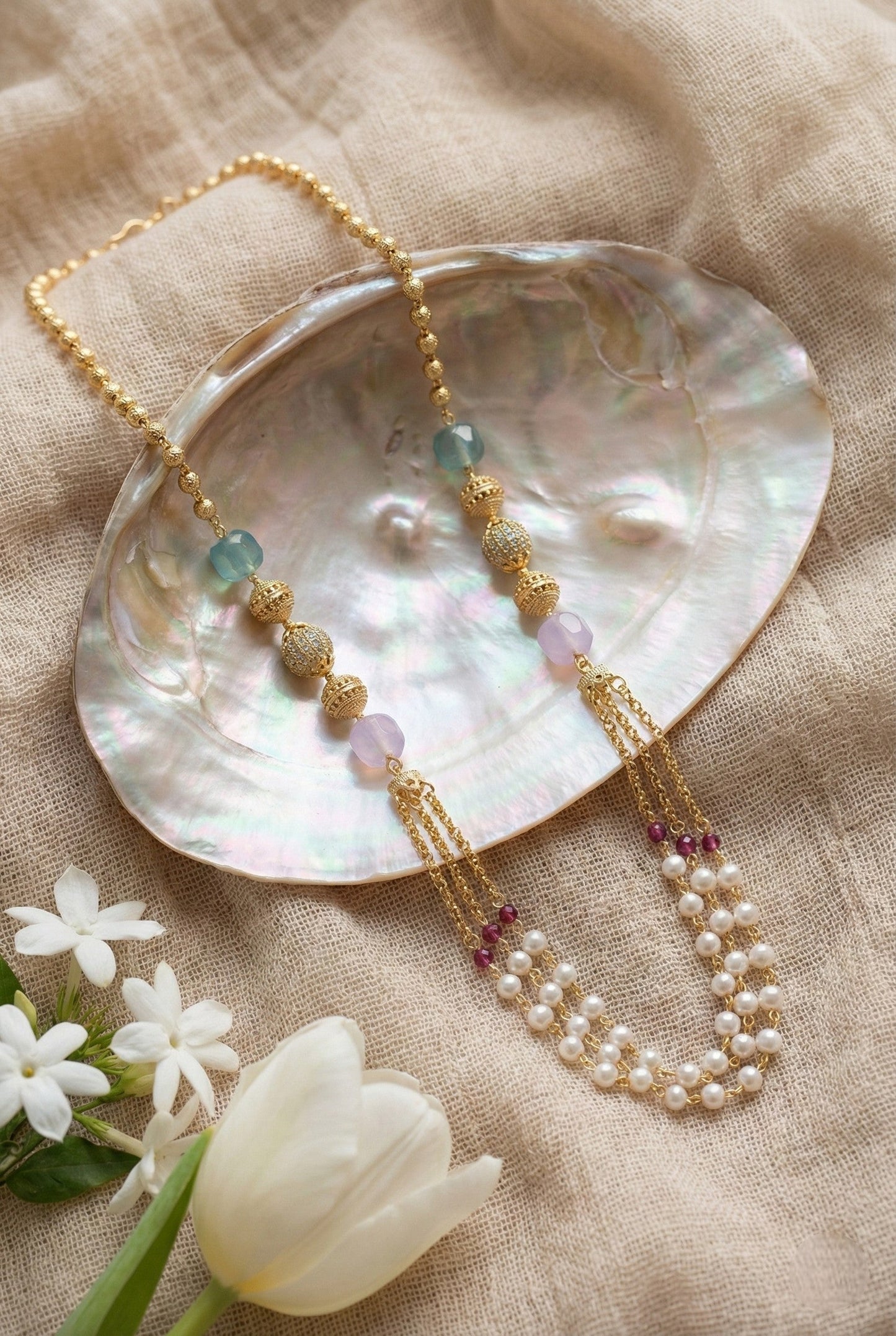 Statement Multilayer Dokiya Chain with Traditional Gemstones