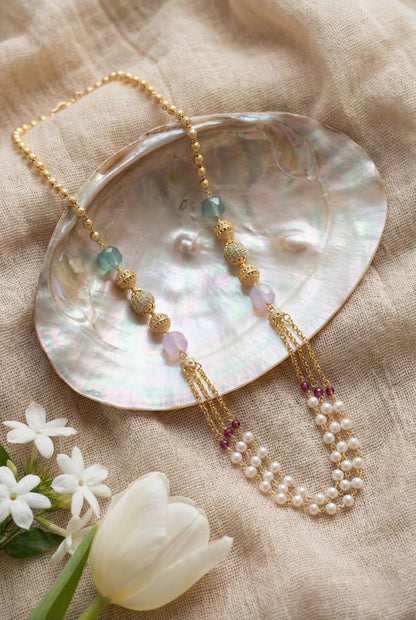 Statement Multilayer Dokiya Chain with Traditional Gemstones