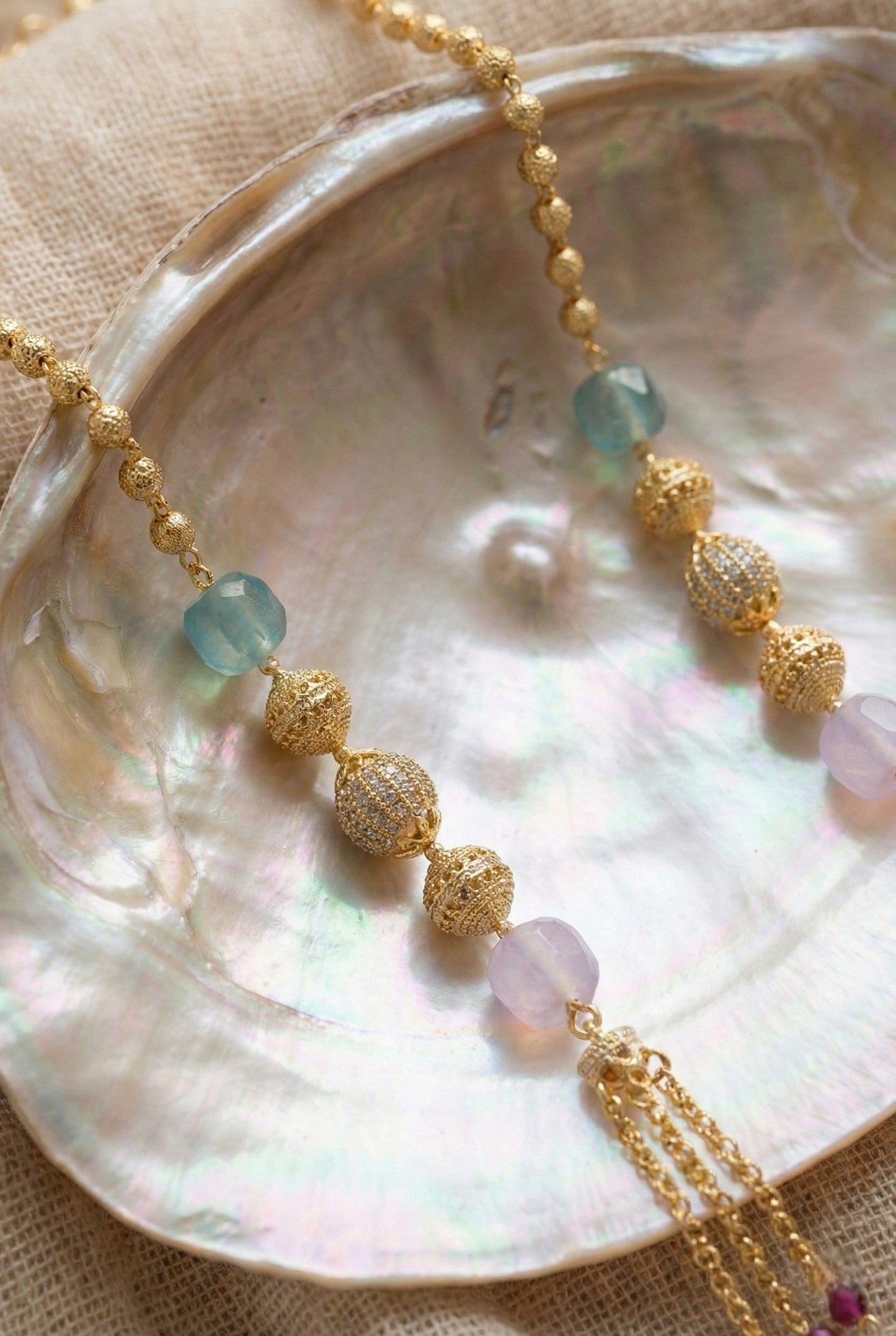 Statement Multilayer Dokiya Chain with Traditional Gemstones
