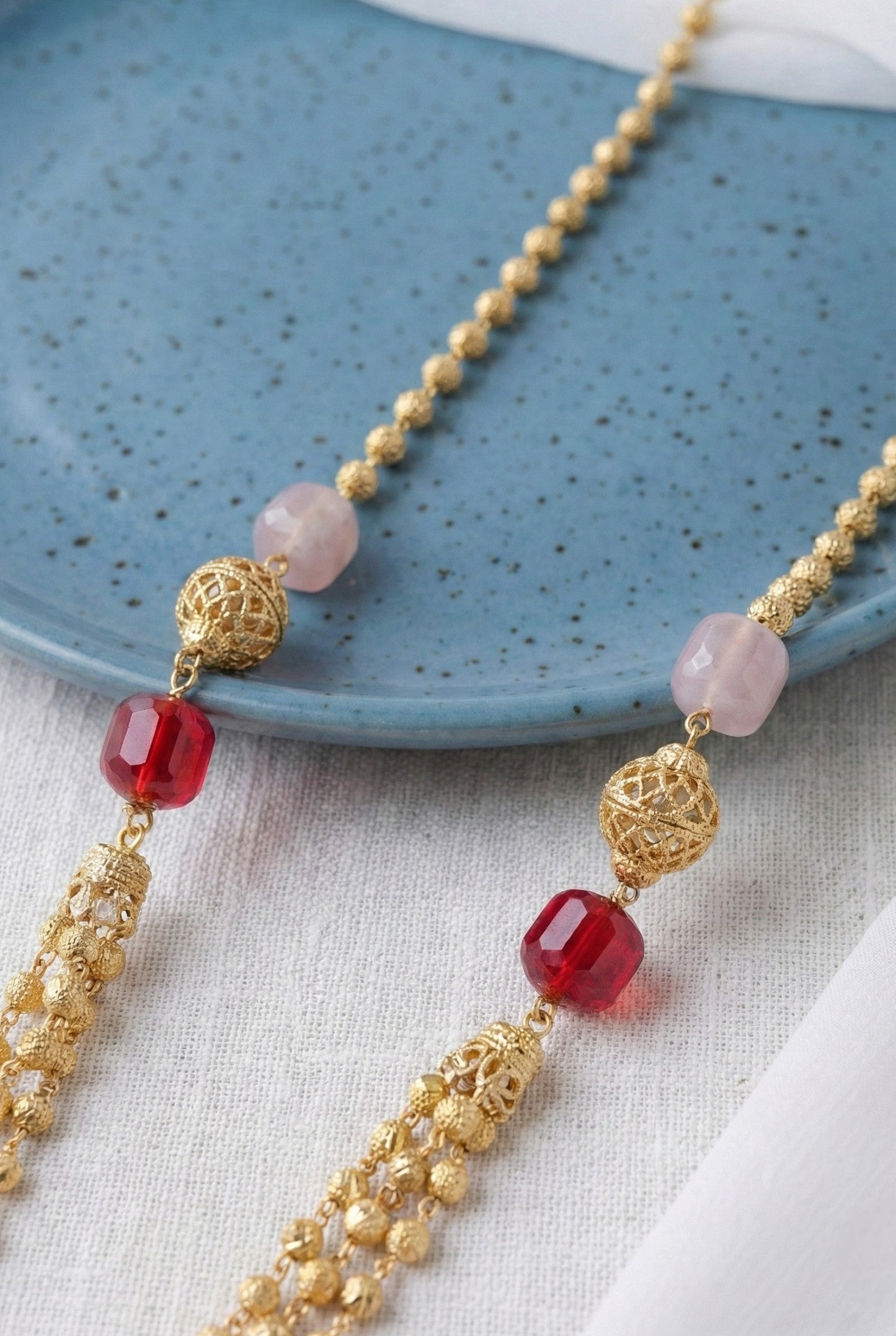 Statement Multilayer Dokiya Chain with Traditional Gemstones