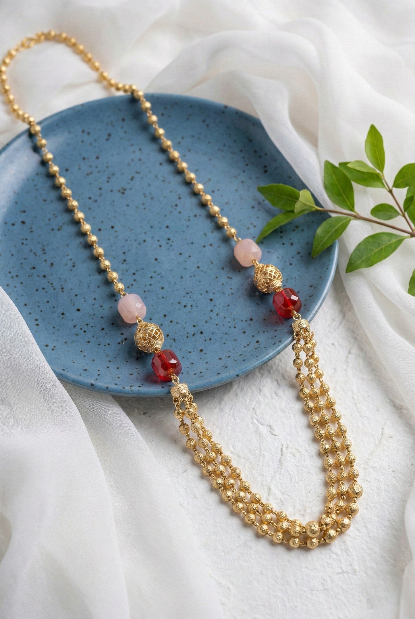 Statement Multilayer Dokiya Chain with Traditional Gemstones
