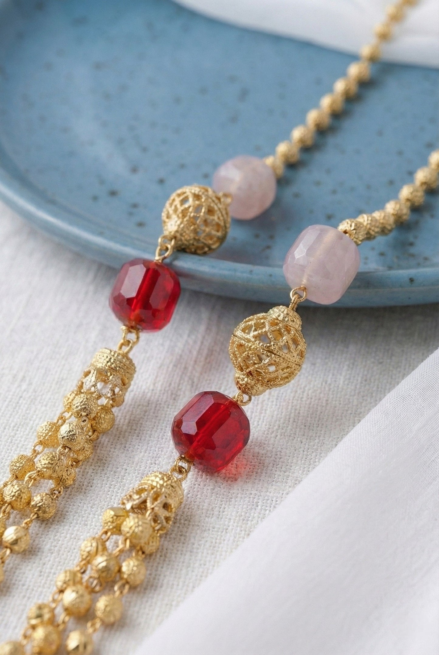 Statement Multilayer Dokiya Chain with Traditional Gemstones