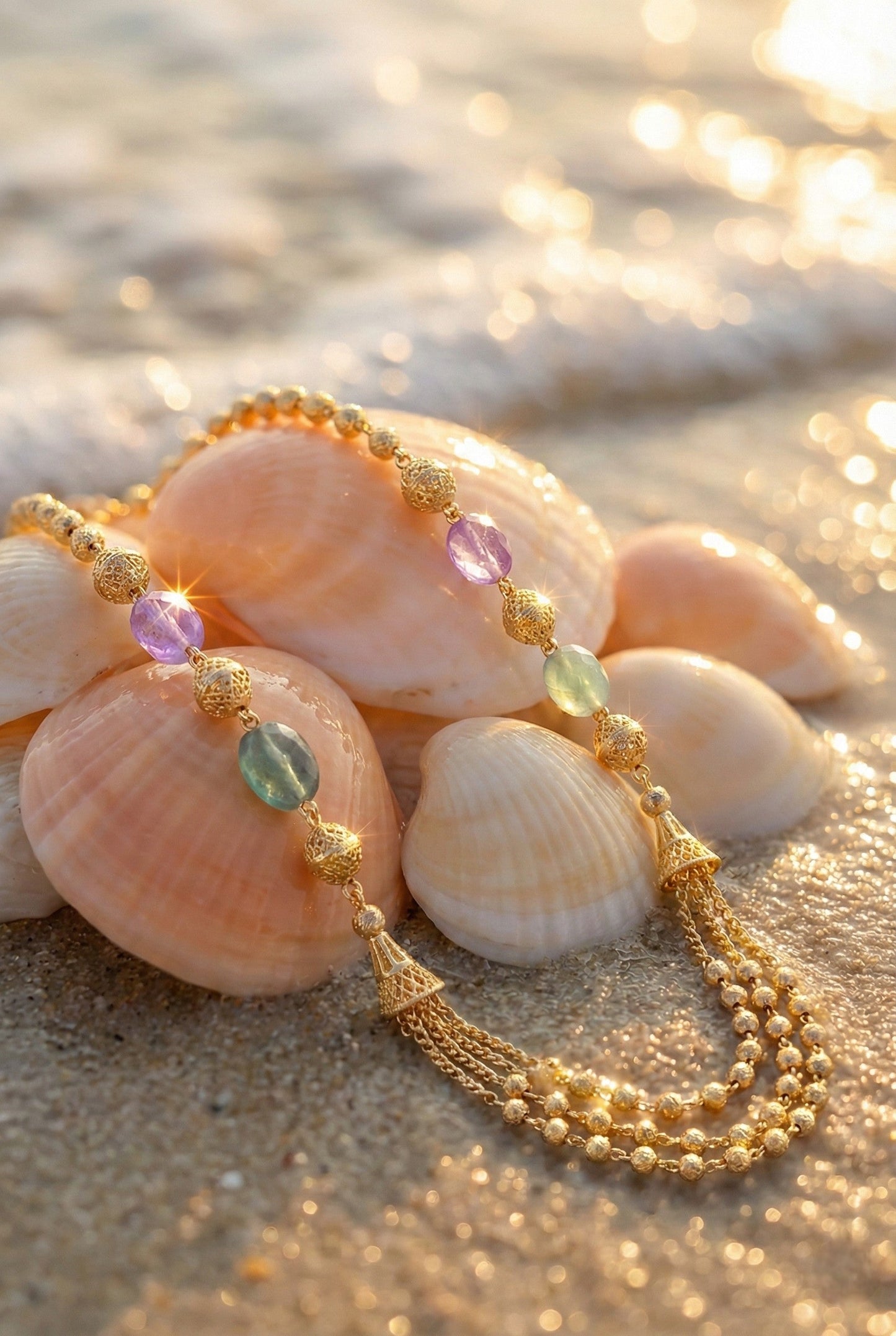 Statement Multilayer Dokiya Chain with Traditional Gemstones