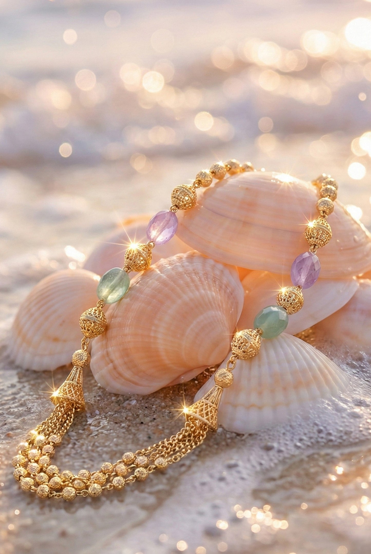 Statement Multilayer Dokiya Chain with Traditional Gemstones