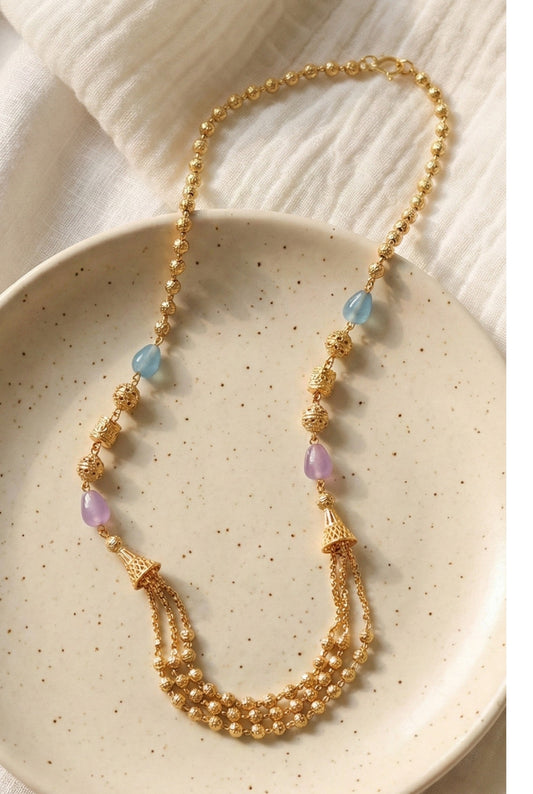 Statement Multilayer Dokiya Chain with Traditional Gemstones