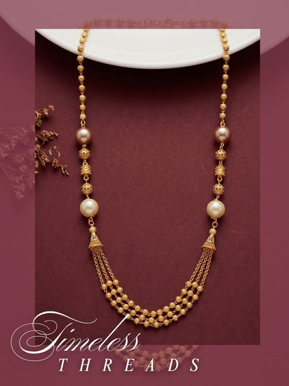Meira Jewellery Traditional Gold Plated Dokiya Mala Necklace for Women Featuring Gold Beads and Elegant Green and Purple Pearl Accents, Perfect for Ethnic Festive and Wedding Jewellery