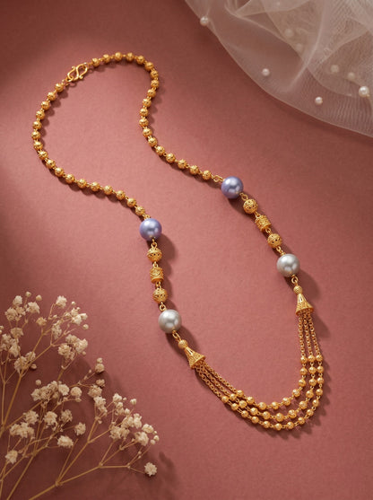 Meira Jewellery Traditional Gold Plated Dokiya Mala Necklace for Women Featuring Gold Beads and Elegant Green and Purple Pearl Accents, Perfect for Ethnic Festive and Wedding Jewellery