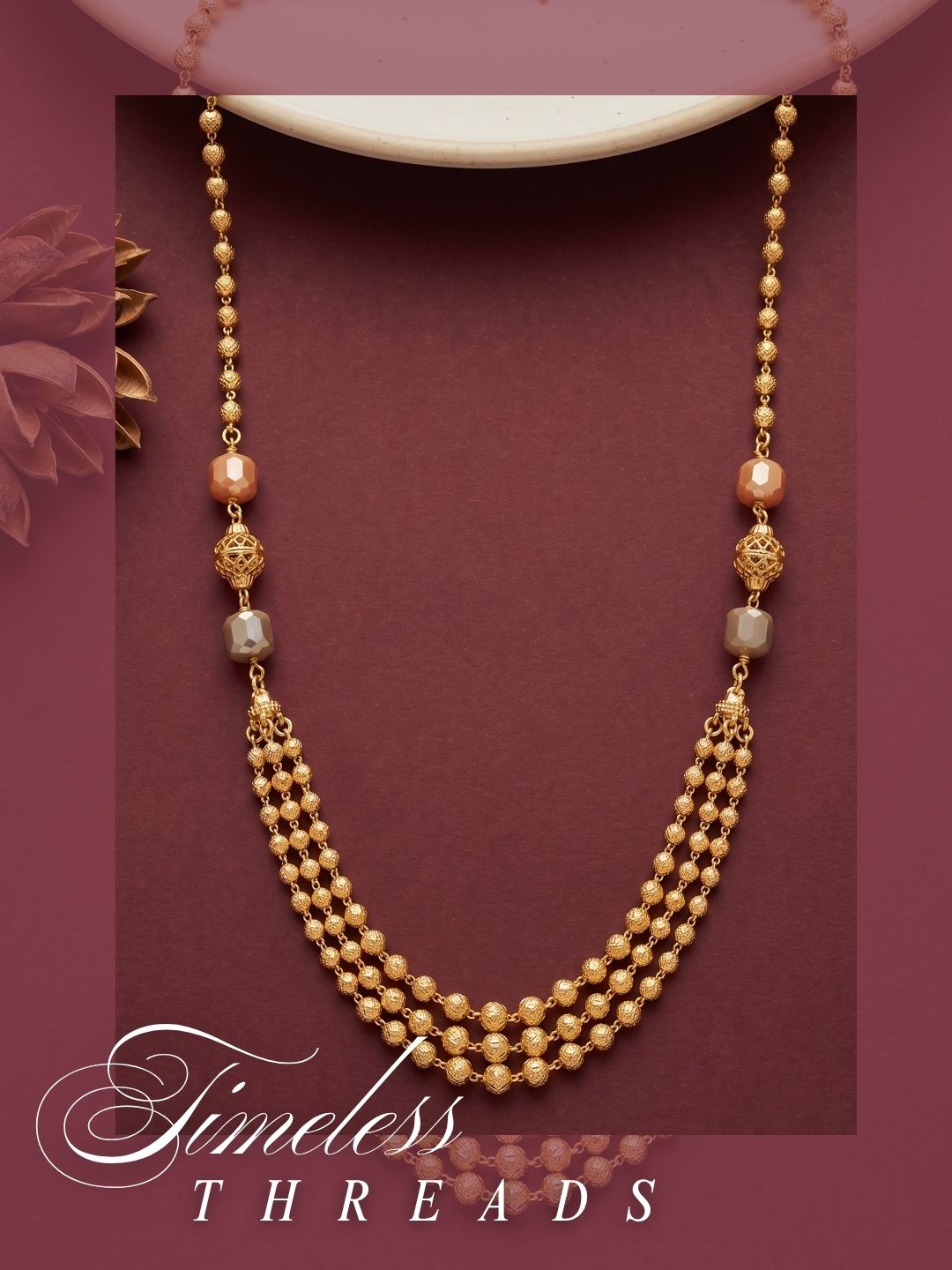 Meira Jewellery Traditional Gold Plated Dokiya Mala Necklace for Women Featuring Gold Beads and Elegant Green and Purple Pearl Accents, Perfect for Ethnic Festive and Wedding Jewellery