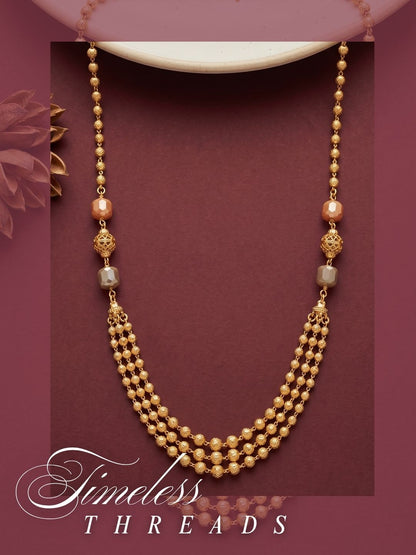 Meira Jewellery Traditional Gold Plated Dokiya Mala Necklace for Women Featuring Gold Beads and Elegant Green and Purple Pearl Accents, Perfect for Ethnic Festive and Wedding Jewellery