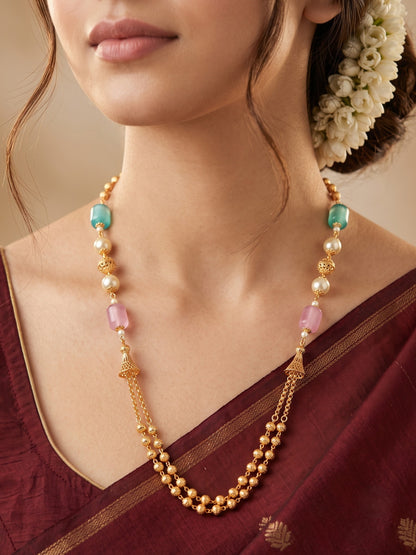 Gold-Plated Pastel Beaded 18 Inch Dokiya Necklace for Women