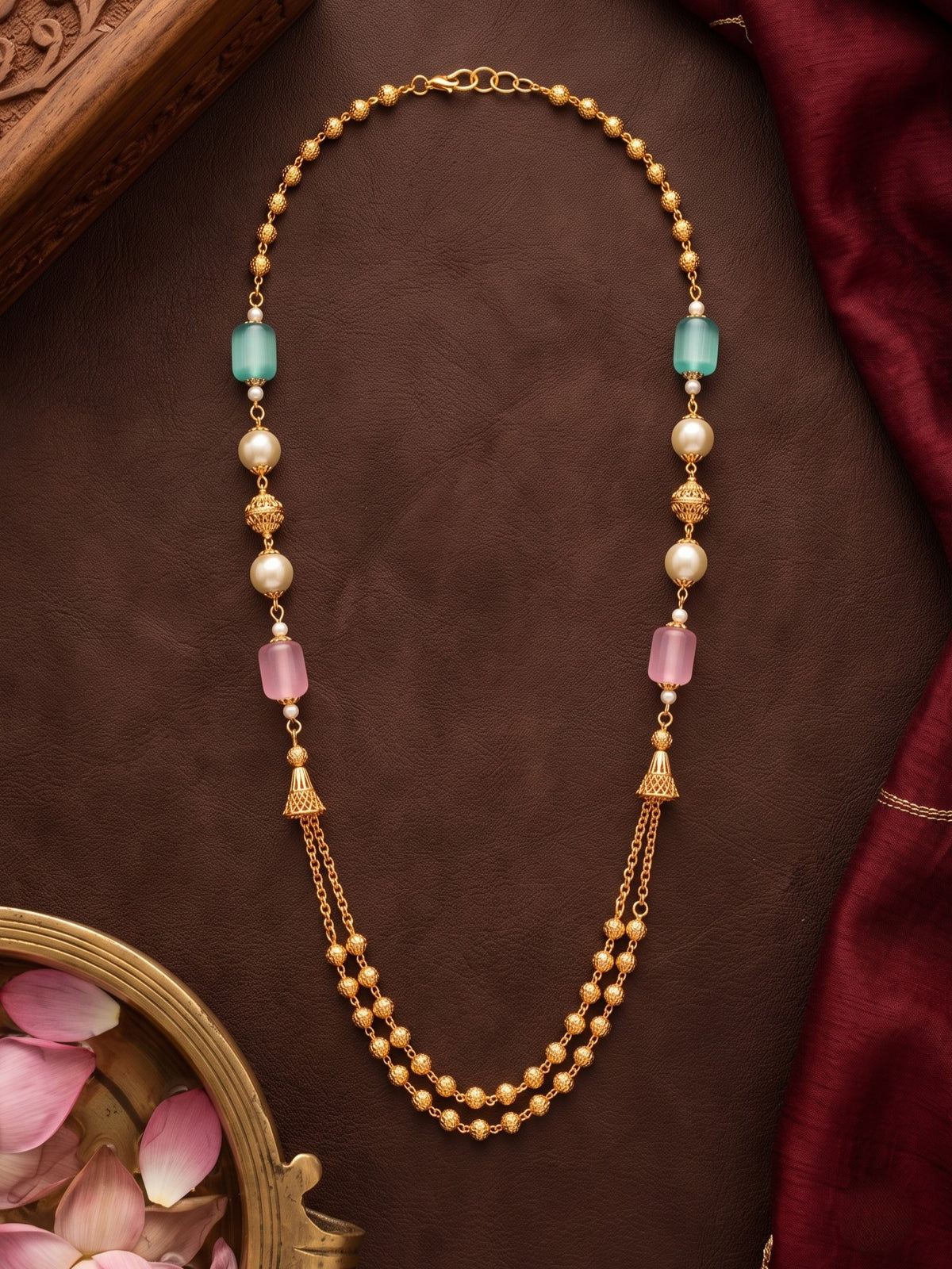Gold-Plated Pastel Beaded 18 Inch Dokiya Necklace for Women