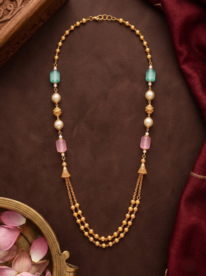 Gold-Plated Pastel Beaded 18 Inch Dokiya Necklace for Women