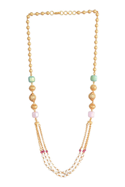 Ethnic Gold-Plated Beaded & Pearl Layered 18 Inch Dokiya Necklace for Women