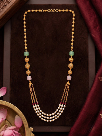 Ethnic Gold-Plated Beaded & Pearl Layered 18 Inch Dokiya Necklace for Women