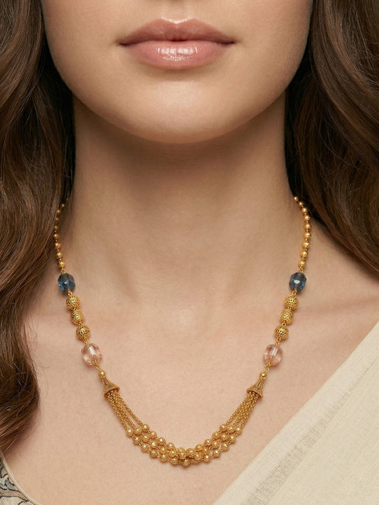 Meira Jewellery Traditional Gold Plated Dokiya Mala Necklace for Women Featuring Gold Beads and Elegant Green and Purple Pearl Accents, Perfect for Ethnic Festive and Wedding Jewellery