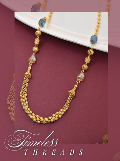 Meira Jewellery Traditional Gold Plated Dokiya Mala Necklace for Women Featuring Gold Beads and Elegant Green and Purple Pearl Accents, Perfect for Ethnic Festive and Wedding Jewellery