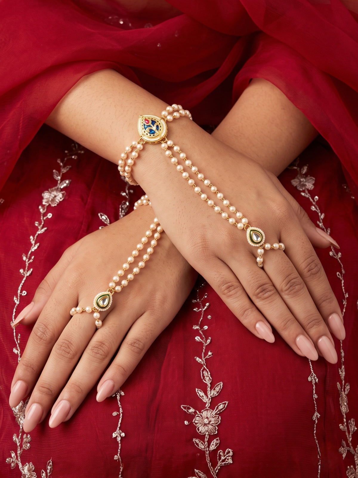 Minimal Pearl Gold Plated Pack of 2 Hathphool for Women and Girls