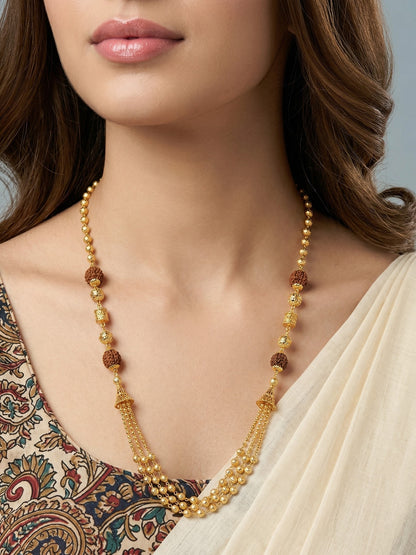 Meira Jewellery Traditional Gold Plated Dokiya Mala Necklace for Women Featuring Gold Beads and Elegant Green and Purple Pearl Accents, Perfect for Ethnic Festive and Wedding Jewellery