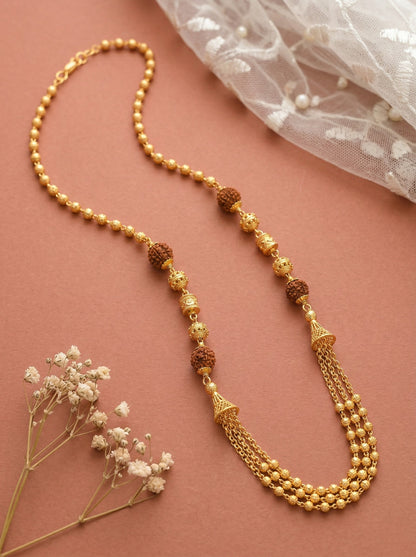 Meira Jewellery Traditional Gold Plated Dokiya Mala Necklace for Women Featuring Gold Beads and Elegant Green and Purple Pearl Accents, Perfect for Ethnic Festive and Wedding Jewellery