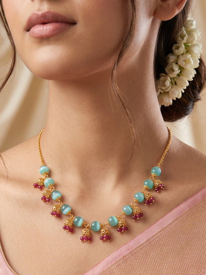 Traditional Statement Gold Plated Beaded Necklace for Women