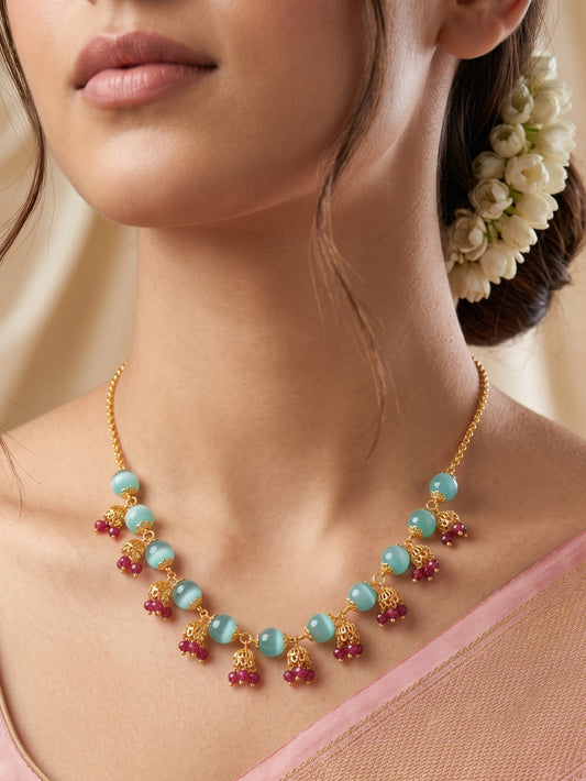 Traditional Statement Gold Plated Beaded Necklace for Women