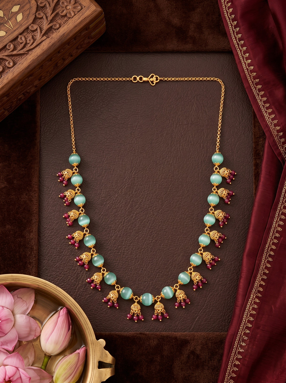 Traditional Statement Gold Plated Beaded Necklace for Women