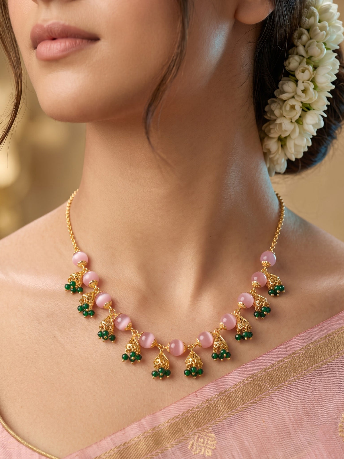 Traditional Statement Gold Plated Beaded Necklace for Women