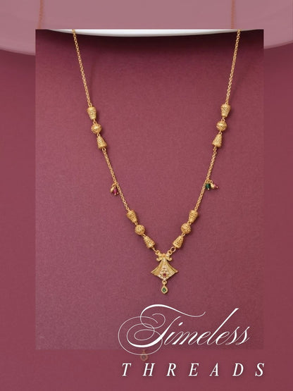 Meira Jewellery Traditional Gold Plated Dokiya Mala Necklace for Women Featuring Gold Beads and Elegant Green and Purple Pearl Accents, Perfect for Ethnic Festive and Wedding Jewellery