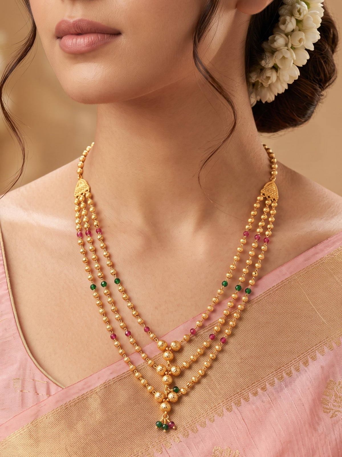Traditional Statement Gold Plated Beaded Necklace for Women