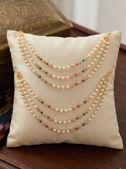 Multi Layered Red and White Pearl Ear Chain