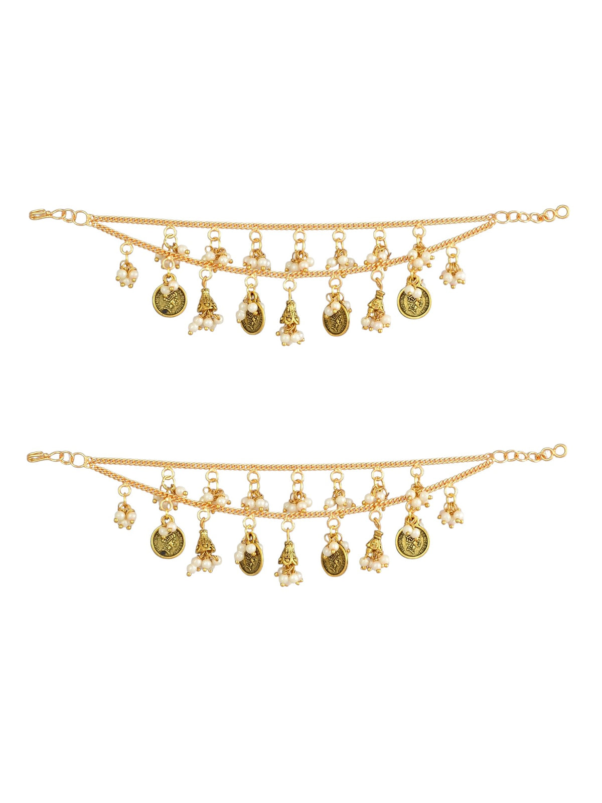 Pearl Coin Studded 2 Layer Ear Chain for Women and Girls