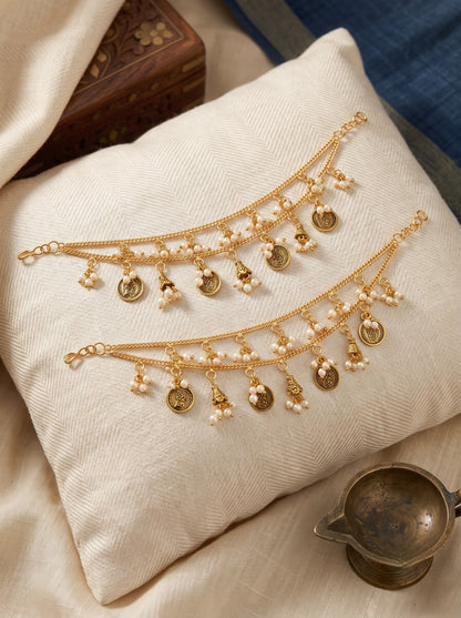 Pearl Coin Studded 2 Layer Ear Chain for Women and Girls