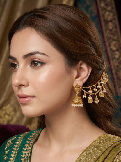 Pearl Coin Studded 2 Layer Ear Chain for Women and Girls